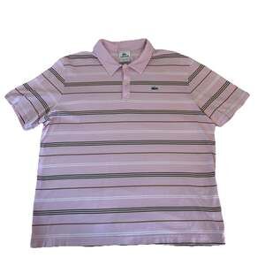 Lacoste Men’s Petit Pique Cotton Knit Polo Shirt Short Sleeve Striped Pink 6/XL